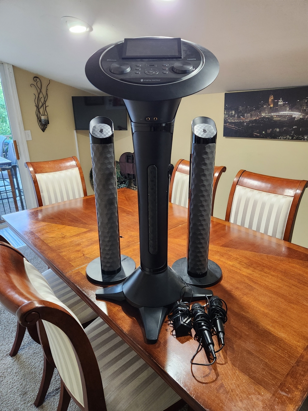 Karaoke Machine with Twin Tower Speakers - Black With 2 Microphones Works Great